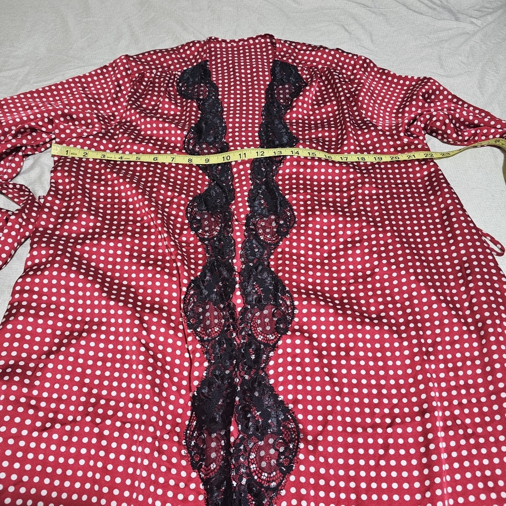 Frederick's of Hollywood Women's Polka Dot Satin and Lace Robe Red and White  XL - Picture 8 of 8